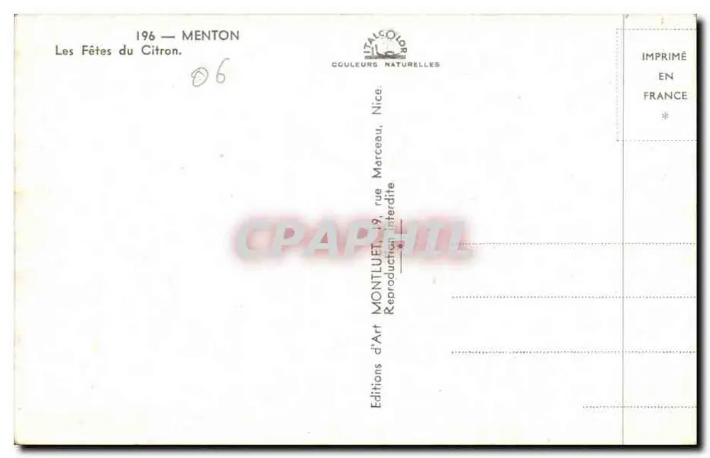 Menton — As Festas do Limão 196 — Éditions d'Art Montluët - Verso