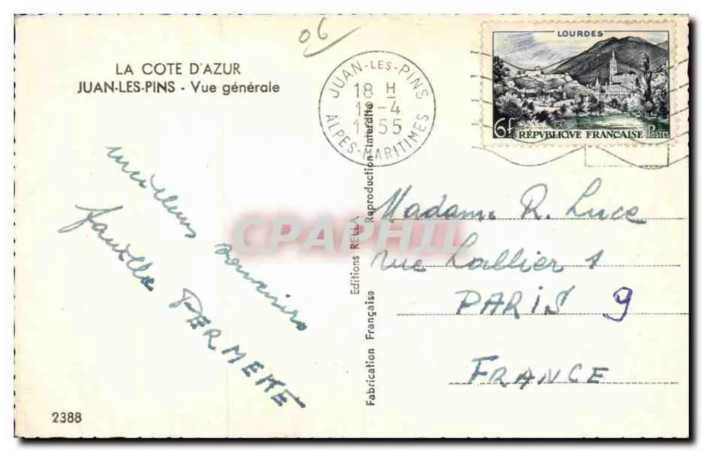 Juan-les-Pins — Vue générale — Editions Rella n°2388 - Achterkant