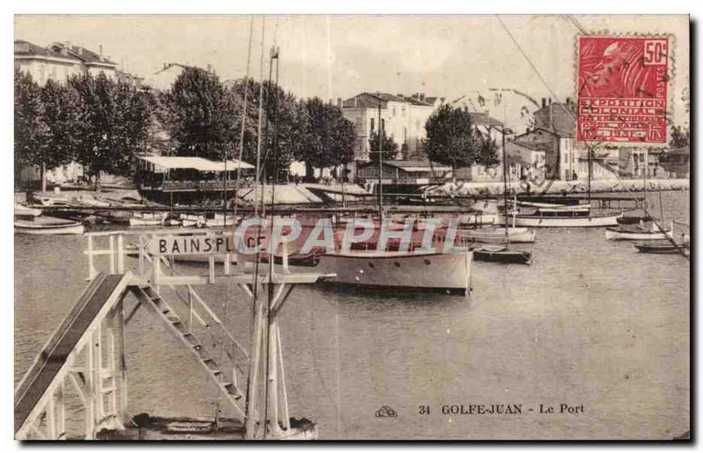 Golfe-Juan — Port — widok portu z łodziami i konstrukcją basenu — wydawca: 34 Golfe-Juan - Awers