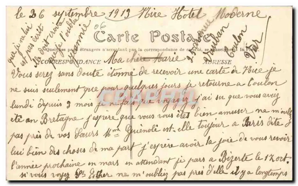 Nice — O Paillon e o Porto — Bilhete postal antigo n°44, editor não identificado - Verso