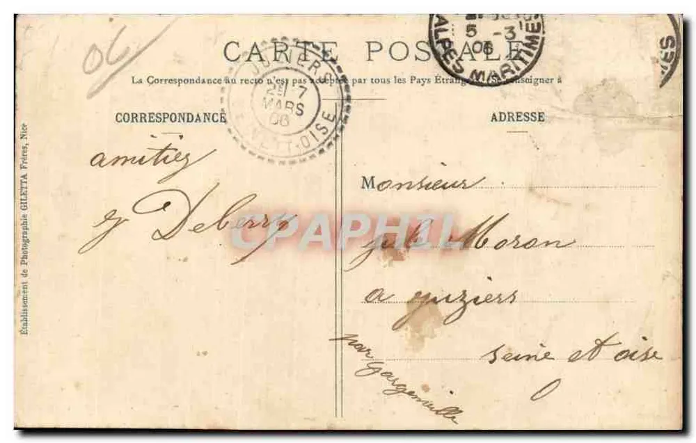 A Côte d'Azur — Estação P.L.M. em Nice — Edição Giletta, fot. Nice, n°24 - Verso