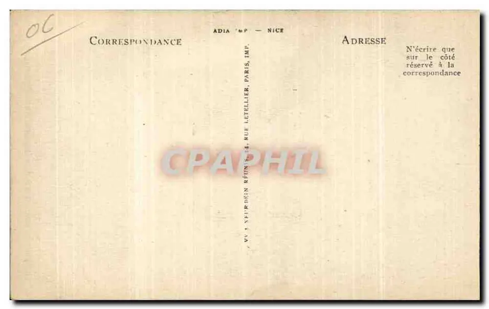 Nice — O Porto — Bilhete postal antigo n°238 — Editor ADIA - Verso