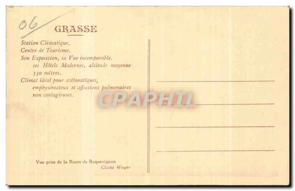 Grasse — Estação Climática e Turística — Cliché Weyer - Verso