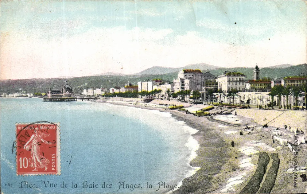 Nice - Vista da Baía dos Anjos, a Praia — editor Matas Baylone Frères, n°257 - Frente