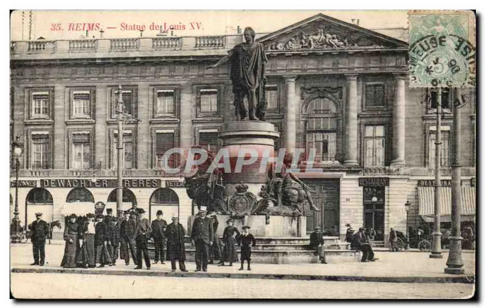 Reims — Estatua de Luís XV — Editor: J. Dewachter - Frente