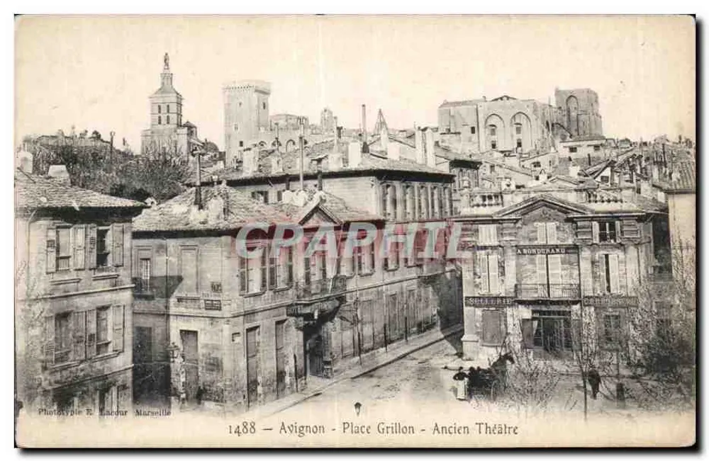 Aviñón - Plaza Grillon - Teatro Antiguo — Fototipia R. Langor Marsella — n° 1488 - Anverso
