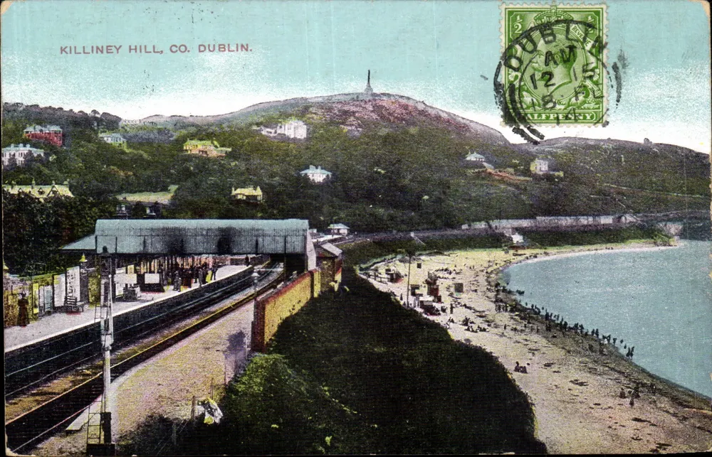 Killiney Hill, Co. Dublin — vista del treno e della spiaggia — editore Chas. L. Reis & Co., Belfast - Recto