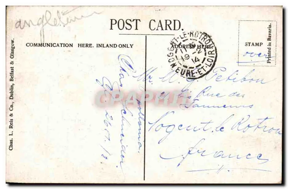 Killiney Hill, Co. Dublin — vista del treno e della spiaggia — editore Chas. L. Reis & Co., Belfast - Verso