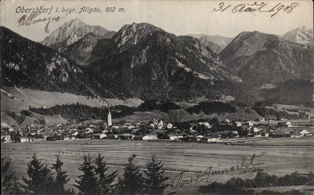 Oberstdorf i. bayr. Allgäu, 812 m. — Panoramablick — Verlag J. Holphot, Immenstadt - Vorderseite