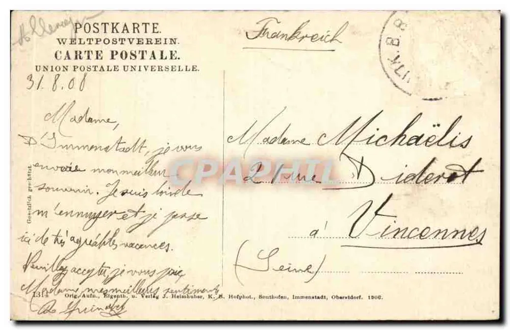 Oberstdorf i. bayr. Allgäu, 812 m. — Panoramablick — Verlag J. Holphot, Immenstadt - Rückseite