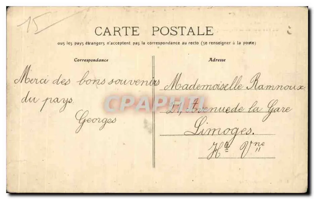Aurillac - Palácio de Justiça, Prisão, Gendarmeria e perspectiva da avenida da República — L. Roux, edit. Aurillac, n° 110 - Verso