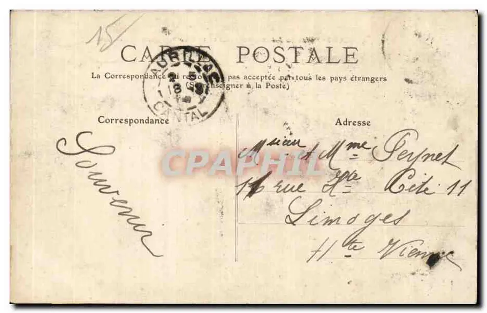 Aurillac - Palácio de Justiça, Perspectiva da Avenida da República — L'Auvergne, editor desconhecido, n° 334 - Verso