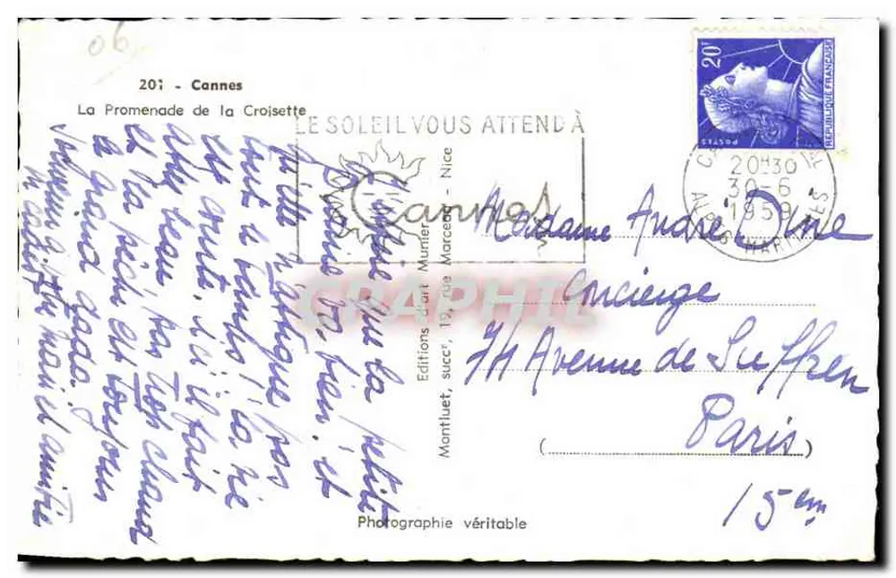 Cannes - A Promenade da Croisette — Edições Munier, n°201 - Verso