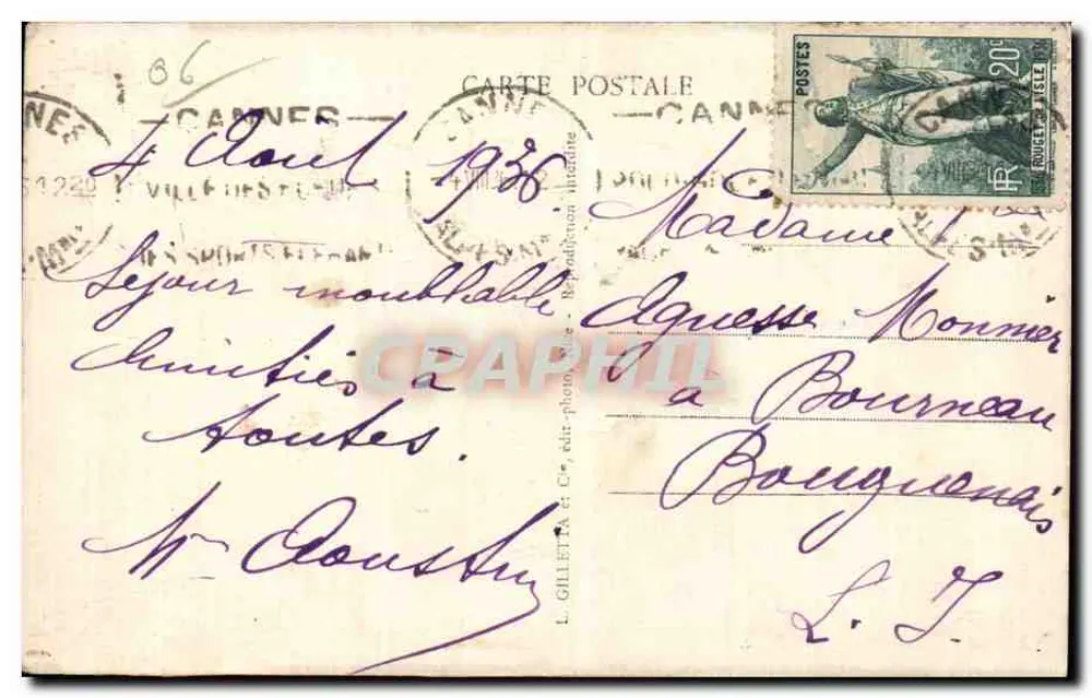 CANNES - O Casino - Os Hotéis — Editor L. Gillet & Cie, n° 510 - Verso