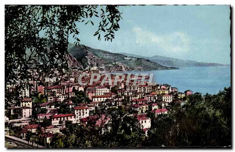 Menton — Vista geral da Cidade, a Fronteira e a Itália — Roquebrune-Cap-Martin - Frente