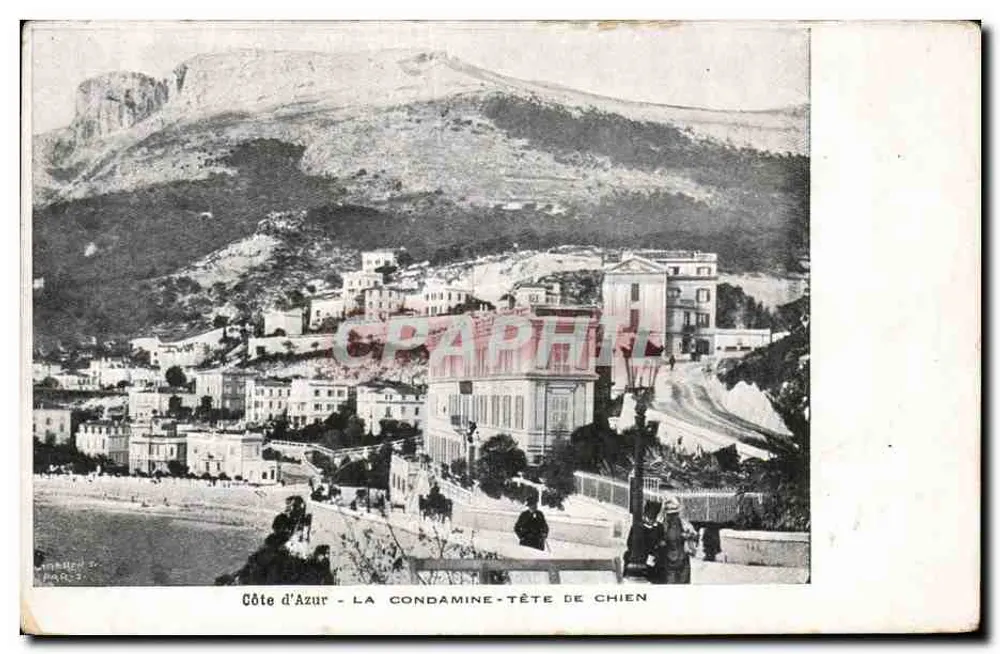 Côte d'Azur - La Condamine - Tête de Chien — vista panorâmica com montanha em segundo plano — editor: Impr. R. 3, Paris - Frente