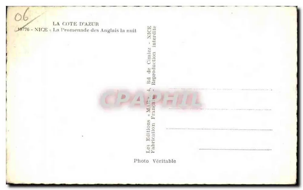 A Costa Azul — A Promenade dos Ingleses à noite — Éditions « Matis » - Verso