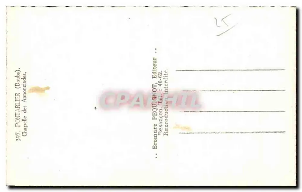 Capela das Anunciadas — Pontarlier (Doubs) — editor Bromure PEQUANOT - Verso