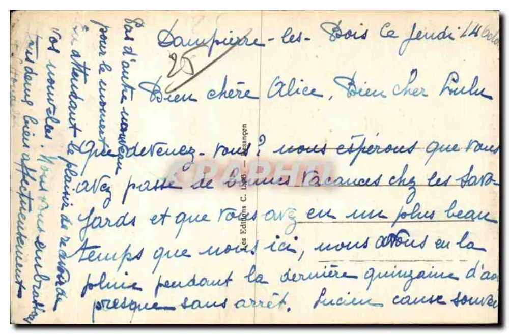 Rapides do Doubs antes da queda — Fronteira França-Suíça — Les Éditions C. Léger, n°902 - Verso
