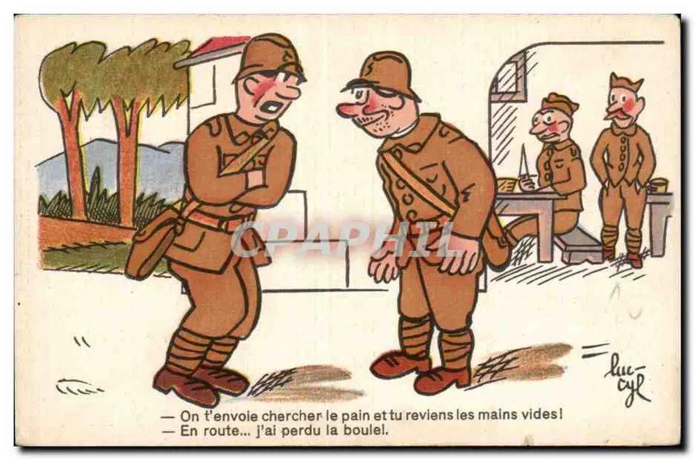 Soldaten im Gespräch — humoristische Karikatur — P-C Paris, Serie M — 37 - Vorderseite