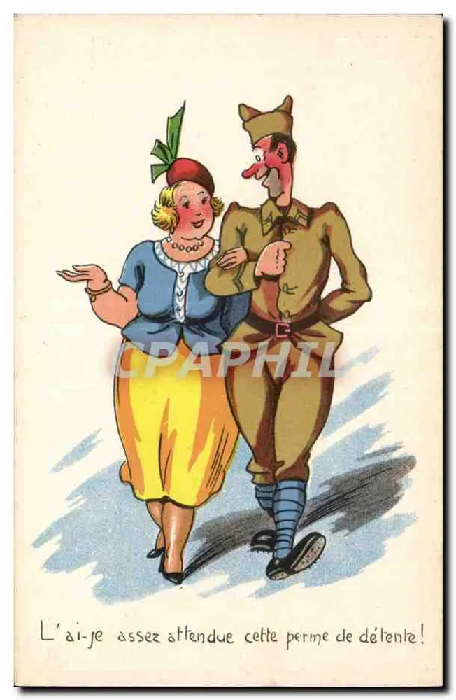 Soldat und Frau — humoristische Szene — Druckerei JP, Nr. 100/19 - Vorderseite