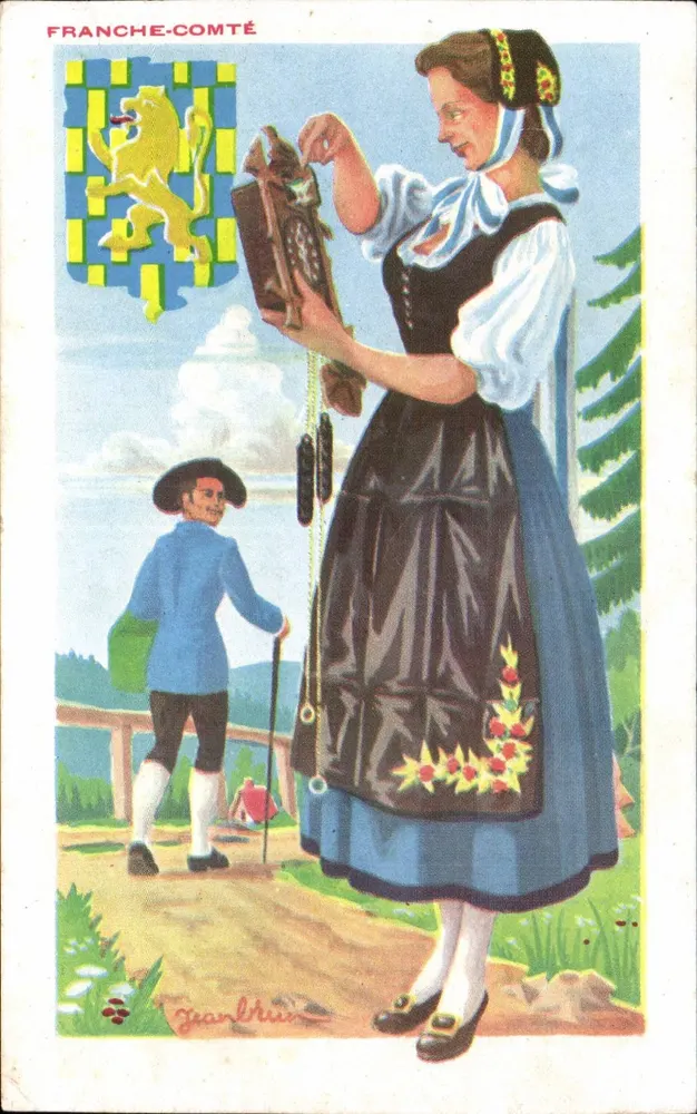 Franche-Comté — mulher em traje tradicional e criança — editor Jeanfrère - Frente