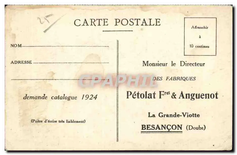 Die Brücke von Battanti im Jahr 1839 — Auszug aus 'Mon Vieux Besançon' von Gaston Coindre — Verlag Fabriques PÉTOLAT Frères und ANGUENOT (Besançon) - Rückseite