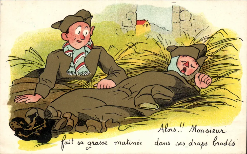 Soldaten im Feld — Karikatur schlafender Soldaten — Verlag G. P. Paris - Vorderseite