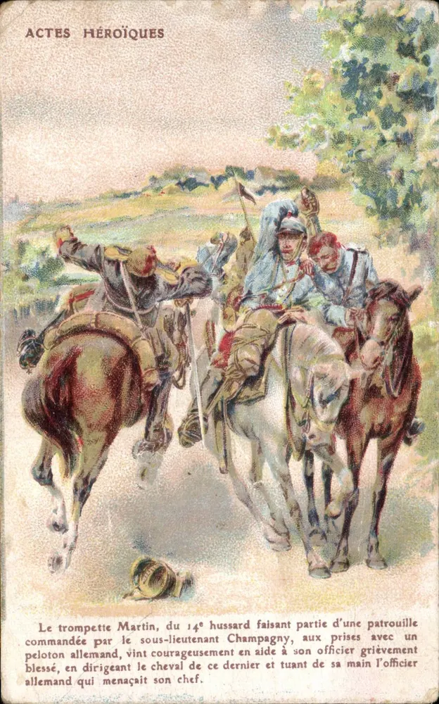 Heldentaten — Trompete Martin des 14. Husaren, der einem verletzten Offizier hilft — MR. CARTES PARIS - Vorderseite