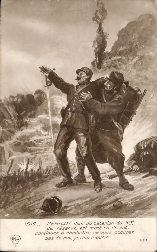 Pénicot, Bataillonskommandant des 30. Reserve-Regiments — gestorben mit den Worten: « Kämpft weiter, kümmert euch nicht um mich, ich werde sterben » — EID n°109 - Vorderseite