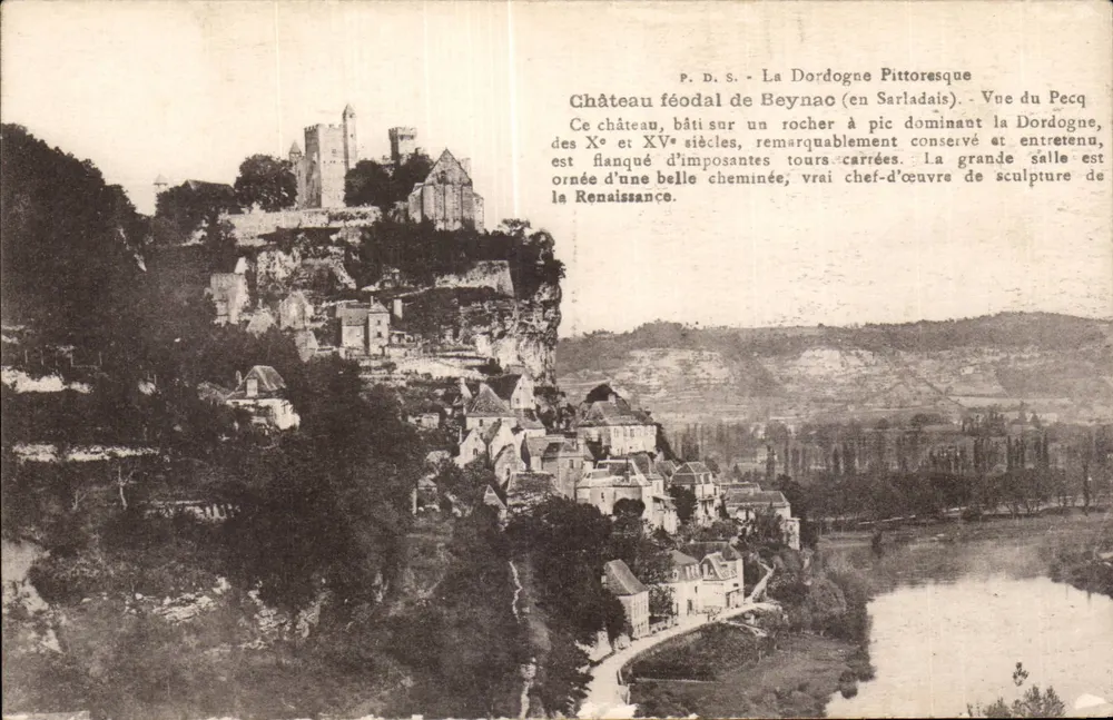 Zamek feudalny w Beynac (w Sarlatais) — Widok z Pecq — P. D. S. La Dordogne Pittoresque - Awers