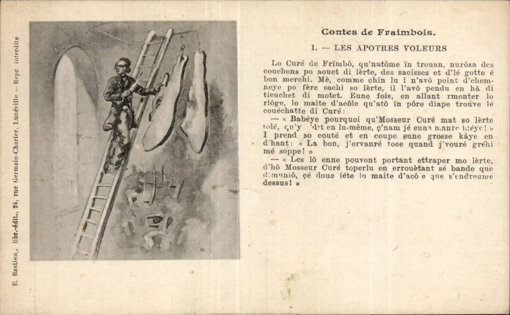 Contes de Frimbais — Die Diebstahl-Apostel — E. Bastien, Buchhändler, rue Germain-Charlier, 24 - Vorderseite