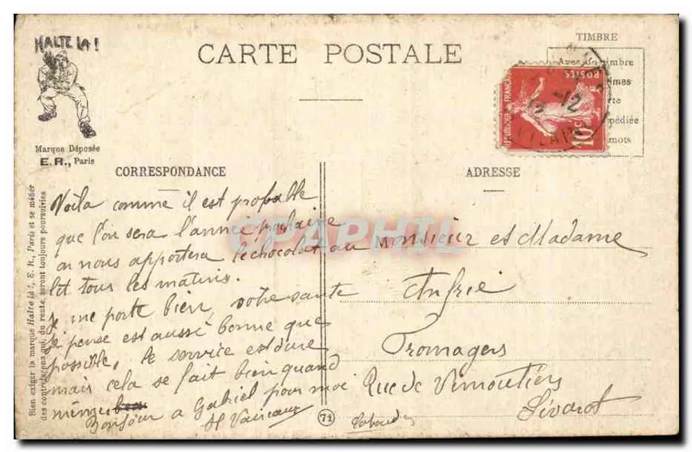 L'ARMÉE MODERNE — Le lever — E.R. PARIS (Modèle déposé, N°15/08) - Verso