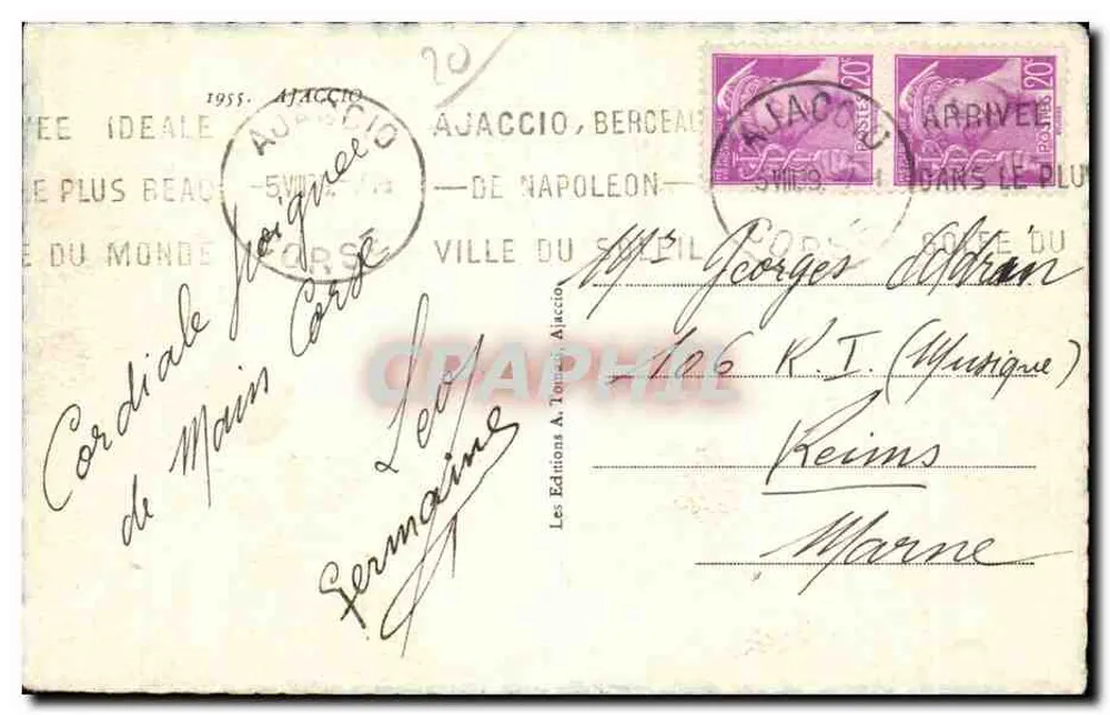 Vista della città di Ajaccio — editore A. Tomari, numero di serie non visibile - Verso