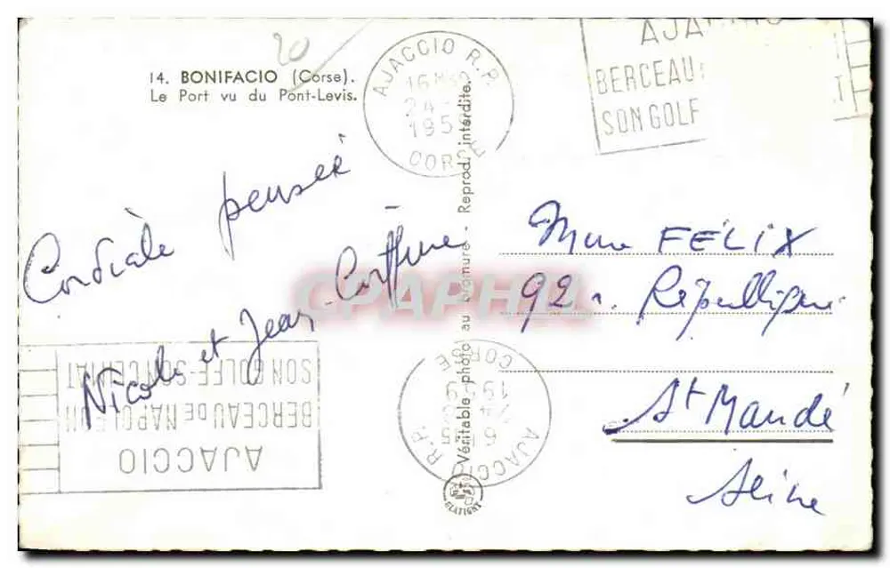 Der Hafen vom Pont-Levis aus gesehen — Ajaccio, Korsika — Nachbildung - Rückseite