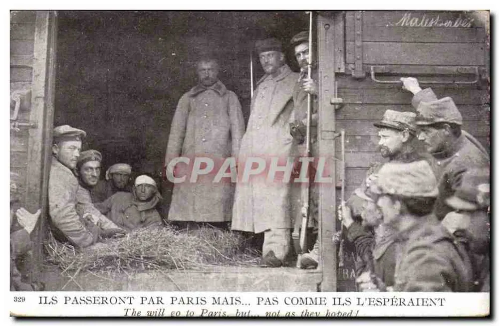 Soldaten im Zug — Sie werden durch Paris fahren, aber... nicht so, wie sie es sich erhofften — Verlag Malistebet, Nr. 329 - Vorderseite