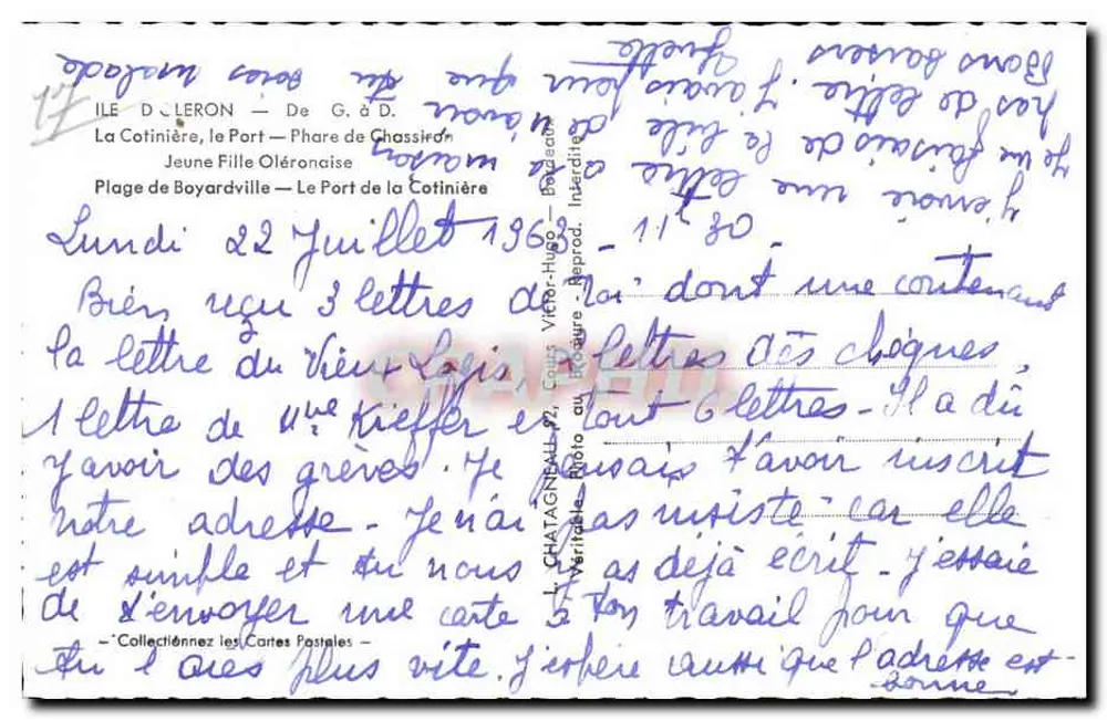Ilha de Oléron — Lembrança da Cotinière e do farol de Chassiron — editor CPAPHTE - Verso