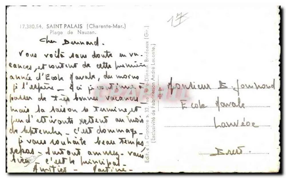 Praia de Nauzane — Saint-Palais (Charente-Maritime) — La Cigogne - Verso