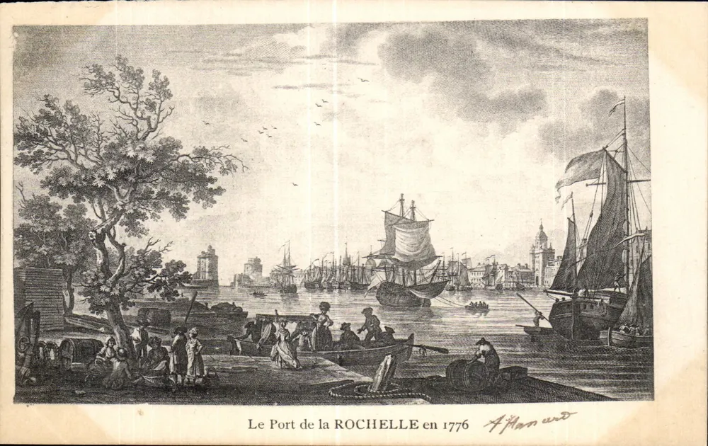 Der Hafen von ROCHELLE im Jahr 1776 — Radierung von Affanard - Vorderseite