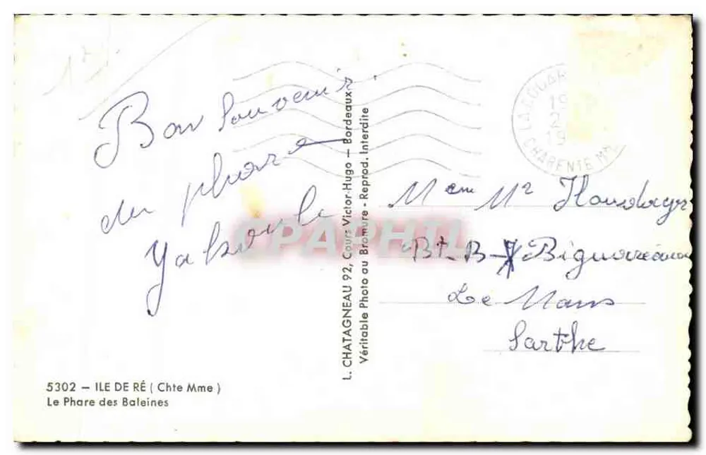 Le Phare des Baleines — Ile de Ré — éditeur L. Chatagneau, n° 5302 - Verso