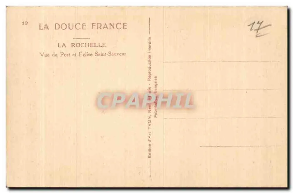La Rochelle — Ansicht des Hafens und der Kirche Saint-Sauveur — Art Edition YVON - Rückseite