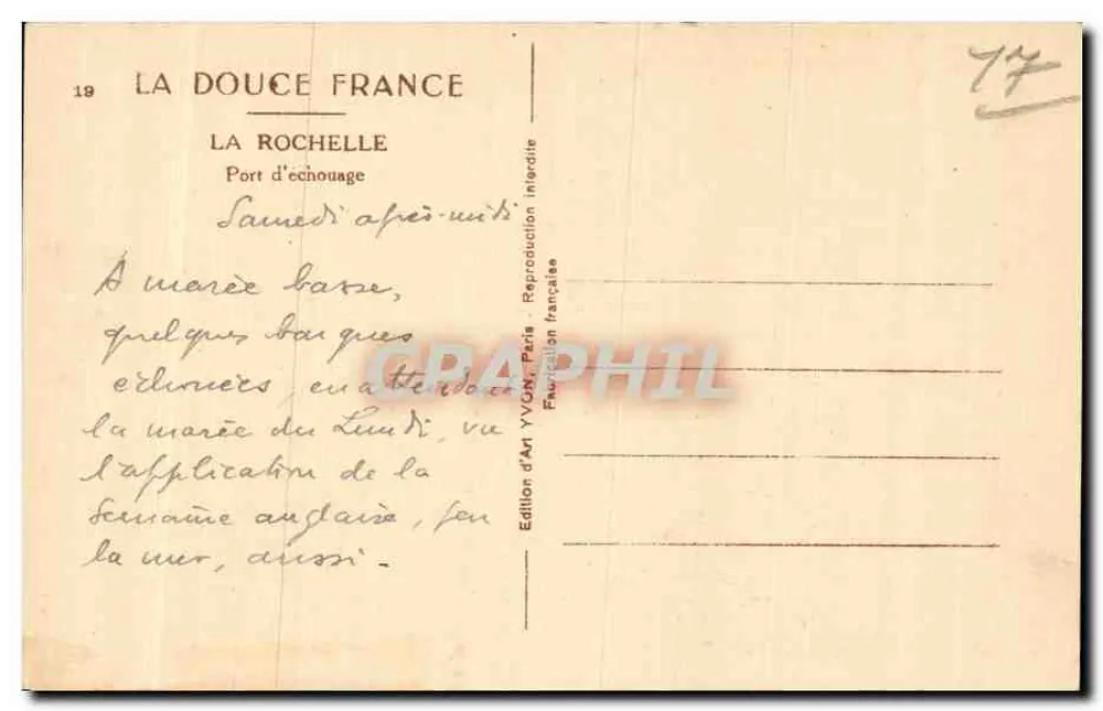 La Rochelle — Porto de Ancoragem — Edição d'Art YVON, Paris - Verso
