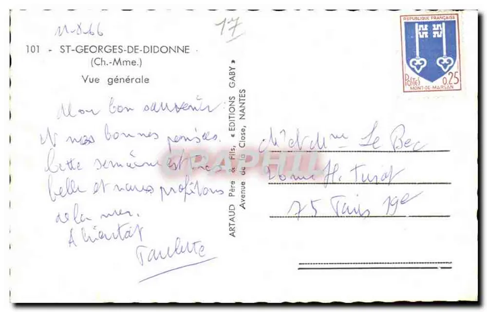 Saint-Georges-de-Didonne — Ogólny widok — Wydawnictwo Artaud & Fils, Nantes - Rewers