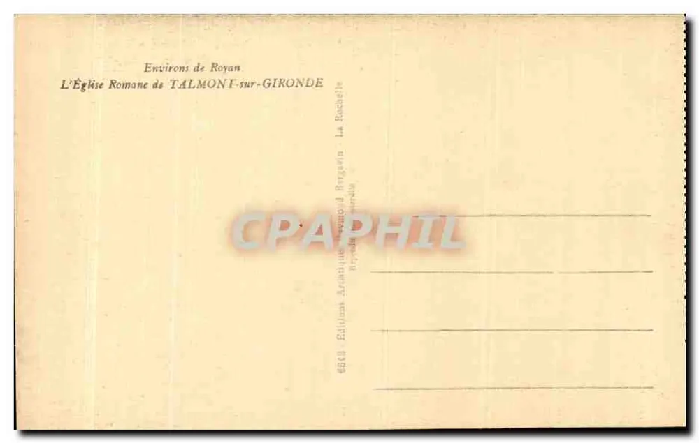 Die romanische Kirche von Talmont-sur-Gironde — La Rochelle — La Rochelle — Künstlerische Editionen von Henri d'Herbigny — n° 6643 - Rückseite