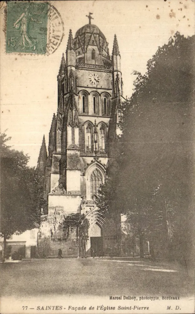 SAINTES - Façade de l'Église Saint-Pierre — Marcel Delboy, phototypie, Bordeaux - Voorkant