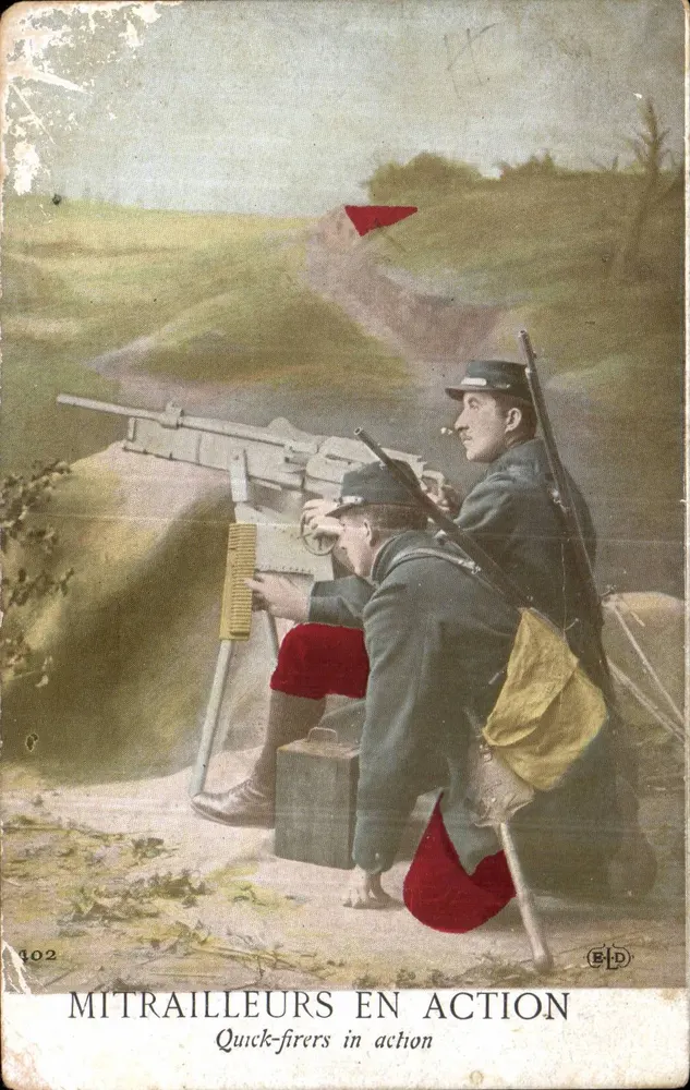 Mitrailleurs en action — scène de combat avec mitrailleuse — éditeur E-D, n° 402 - Vorderseite