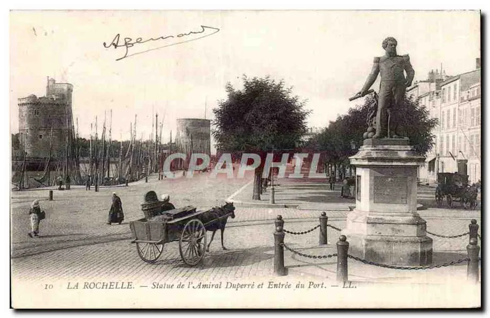 La Rochelle — Statue des Admirals Duperré und Hafenöffnung — LL. - Vorderseite