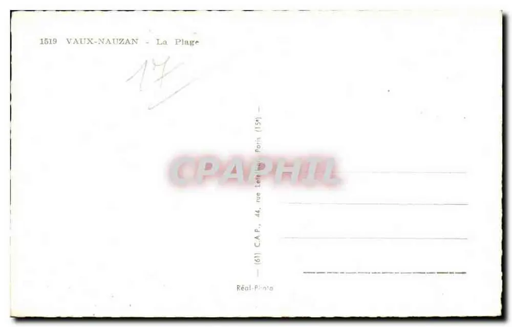 Vaux-Nauzan — A Praia — Bilhete postal antigo Paris - Verso