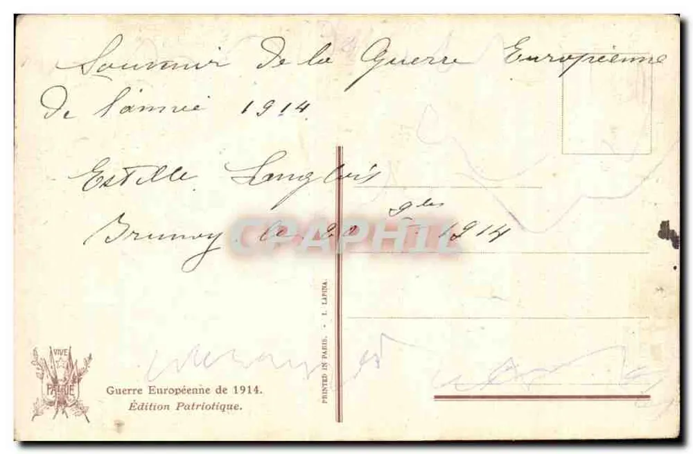 O Presidente da República conversando com os Gerais Joffre, Castelnau, Gouraud — Edição patriótica 1914 - Verso