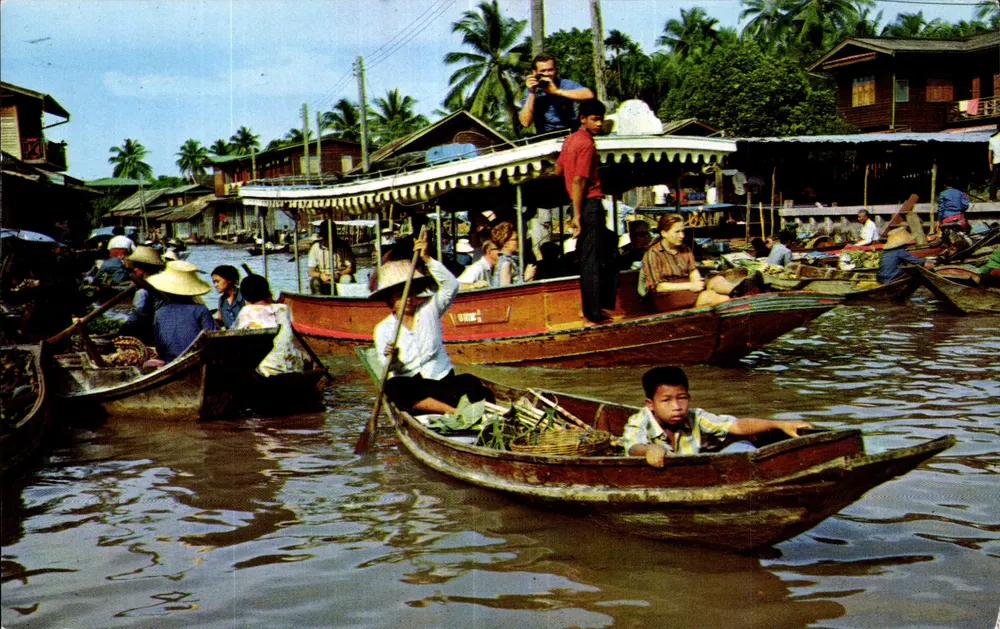 Fließender Markt von Wat Sai — Bangkok, Thailand — Verlag Thai Silpa, Nr. P.C. 1048 - Vorderseite